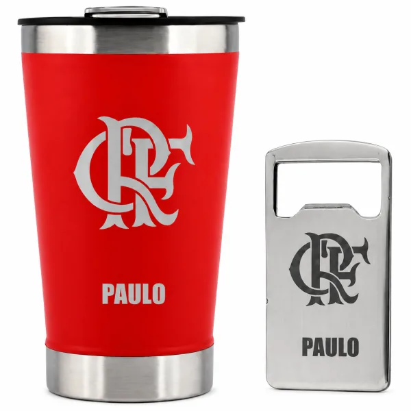 Copo Térmico Inox 473ml Flamengo Personalizado Nome Laser